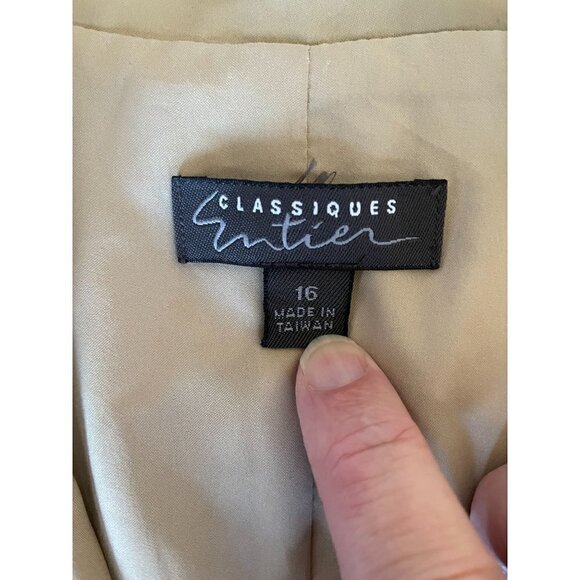 Entier Classiques Blazer Jacket Sz 16 Tan Lined One Button Decorative Stitching - Picture 6 of 10